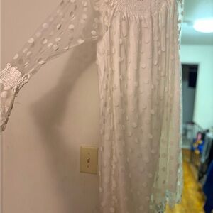 Sheer White Swiss Dot Long Sleeve Dress